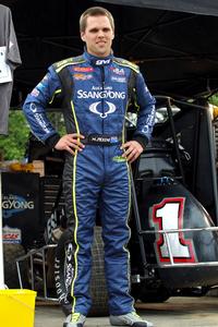 Auckland-based speedway midget race driver Michael Pickens wearing his custom-branded Chicane M-6 race suit